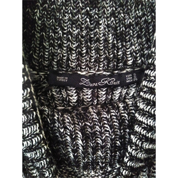 Zara Knit Black Ribbed Chunky Wool Turtleneck Sweater Blend Hi-Lo Hem Zip Small - Picture 2 of 14
